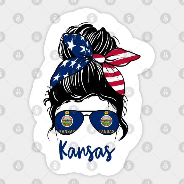 Kansas girl Messy bun , American Girl , Kansas Flag Sticker by JayD World